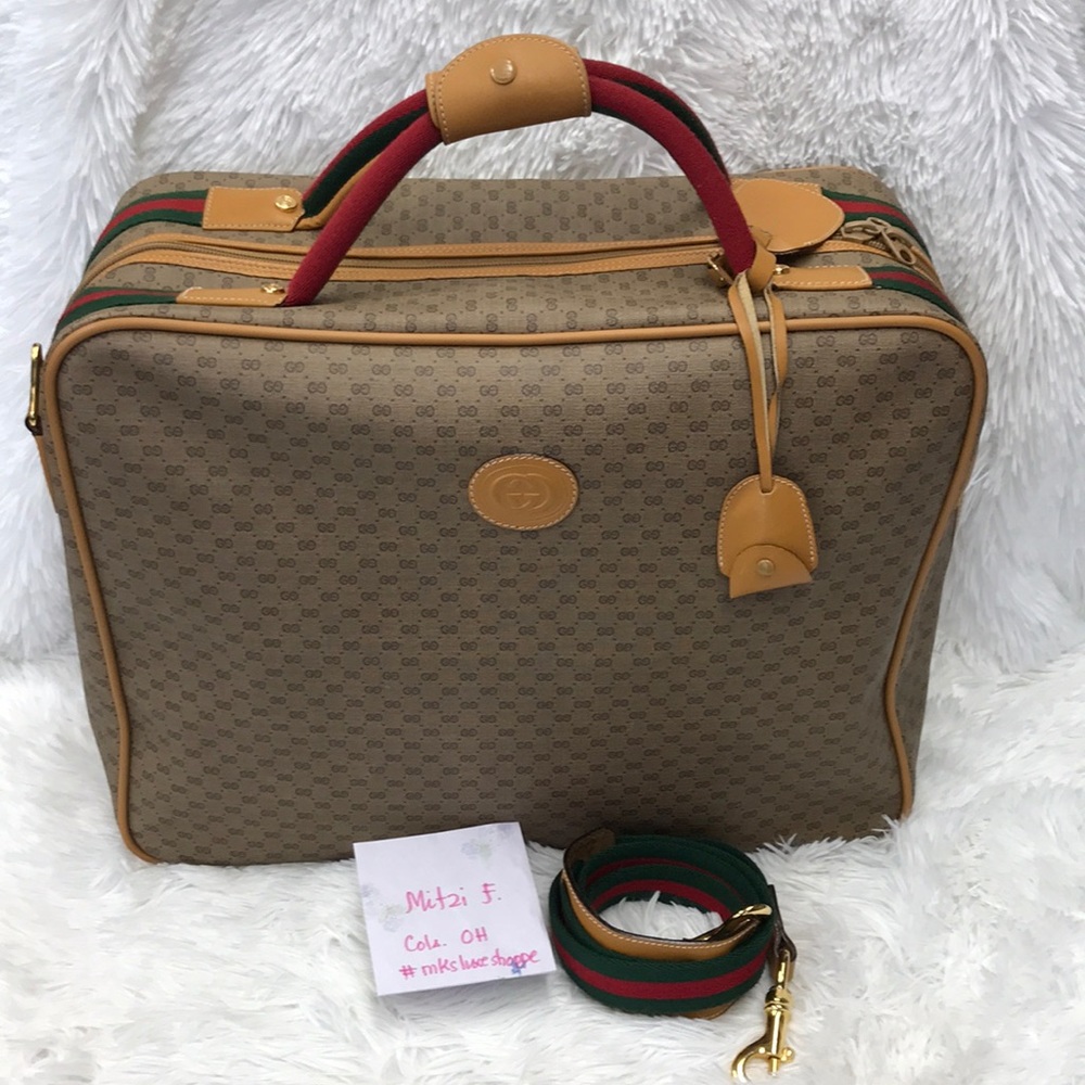 Gucci Web Monogram Vinyl Canvas Travel Bag Suitcase Sherry Line  FINAL SALE